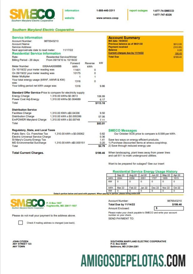 Para baixar modelo de conta de serviços públicos SMECO dos EUA Maryland em formato Word e PDF